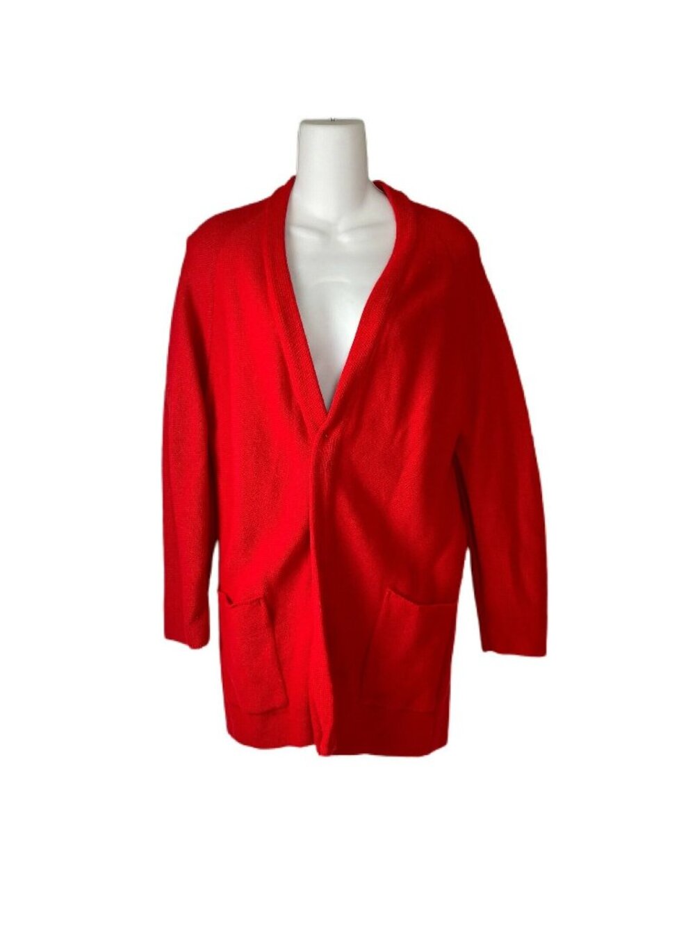Hedy Knits California Vintage Cardigan Red Knit Two Pocket Buttonless Design Car